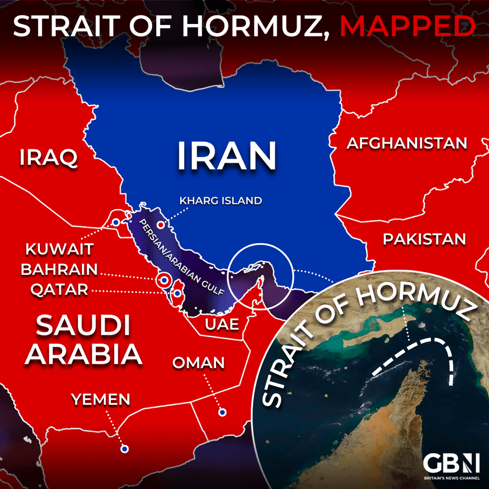 Strait of Hormuz and Kharg Island map