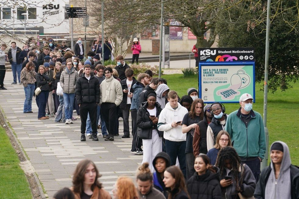 Students at the University of Kent queuing for antibiotics