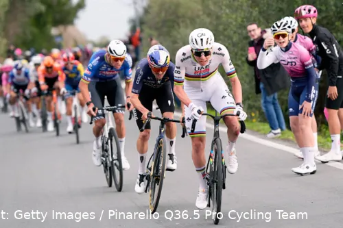Tadej Pogacar, Tom Pidcock, Mathieu van der Poel on Cipressa