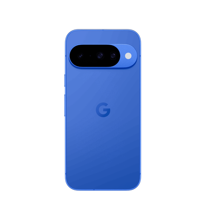 Rear view of a blue Pixel 10 against a transparent background