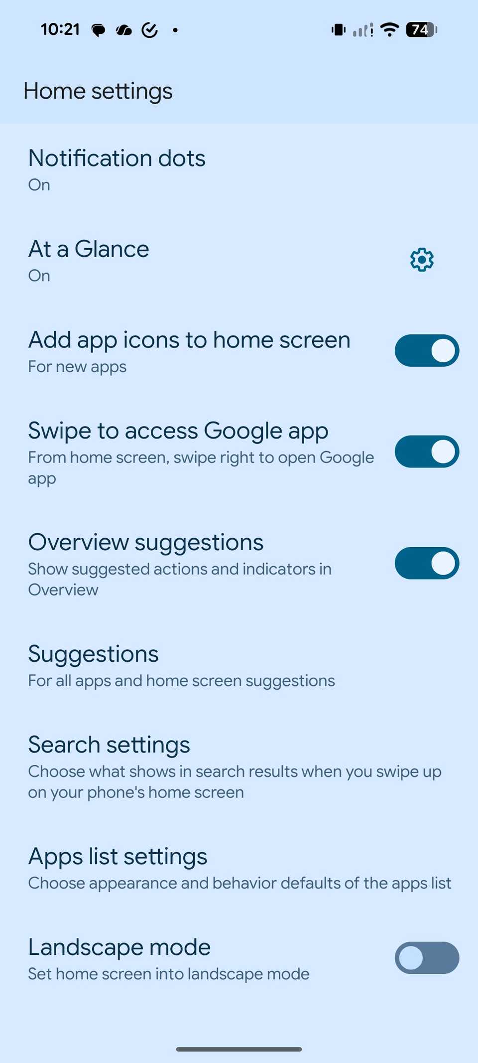 Pixel home settings