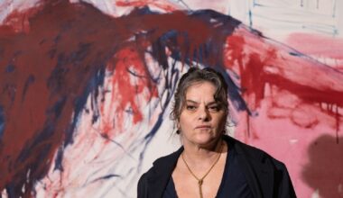 Tracey Emin pictured with "The End of Love" at the "Tracey Emin: A Second Life" exhibition at Tate Modern (Jeff Spicer/Getty Images)
