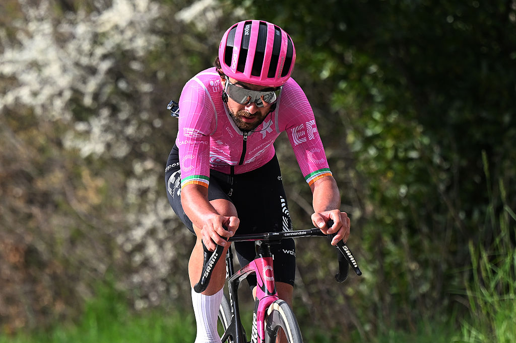 CAMERINO, ITALY - MARCH 14: Ben Healy of Ireland and Team EF Education - EasyPost competes in the chase group during the 61st Tirreno-Adriatico 2026, Stage 6 a 188km stage from San Severino Marche to Camerino 656m / #UCIWT / on March 14, 2026 in San Severino Marche, Italy. (Photo by Tim de Waele/Getty Images)