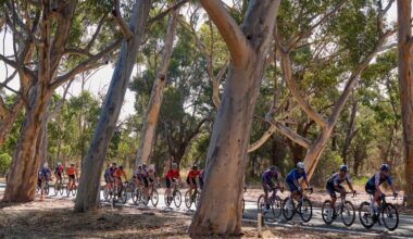 PERTH, AUSTRALIA - JANUARY 12: The peloton in action during the Men's Elite Road Race as part of the 2025 Road Nats on January 12, 2025 in Perth, Australia. (Photo by Stefan Gosatti/Getty Images)