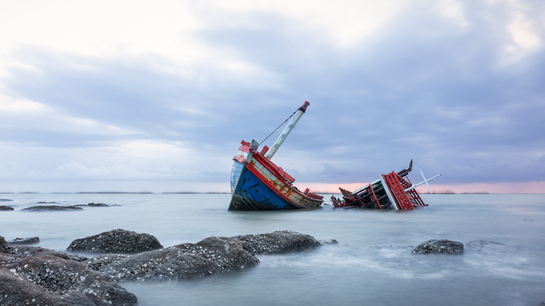 a shipwreck off a coast
