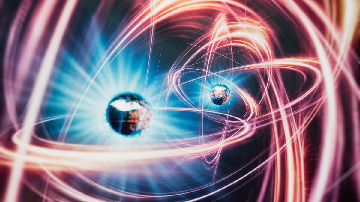 An atom surrounded by a magnetic field.