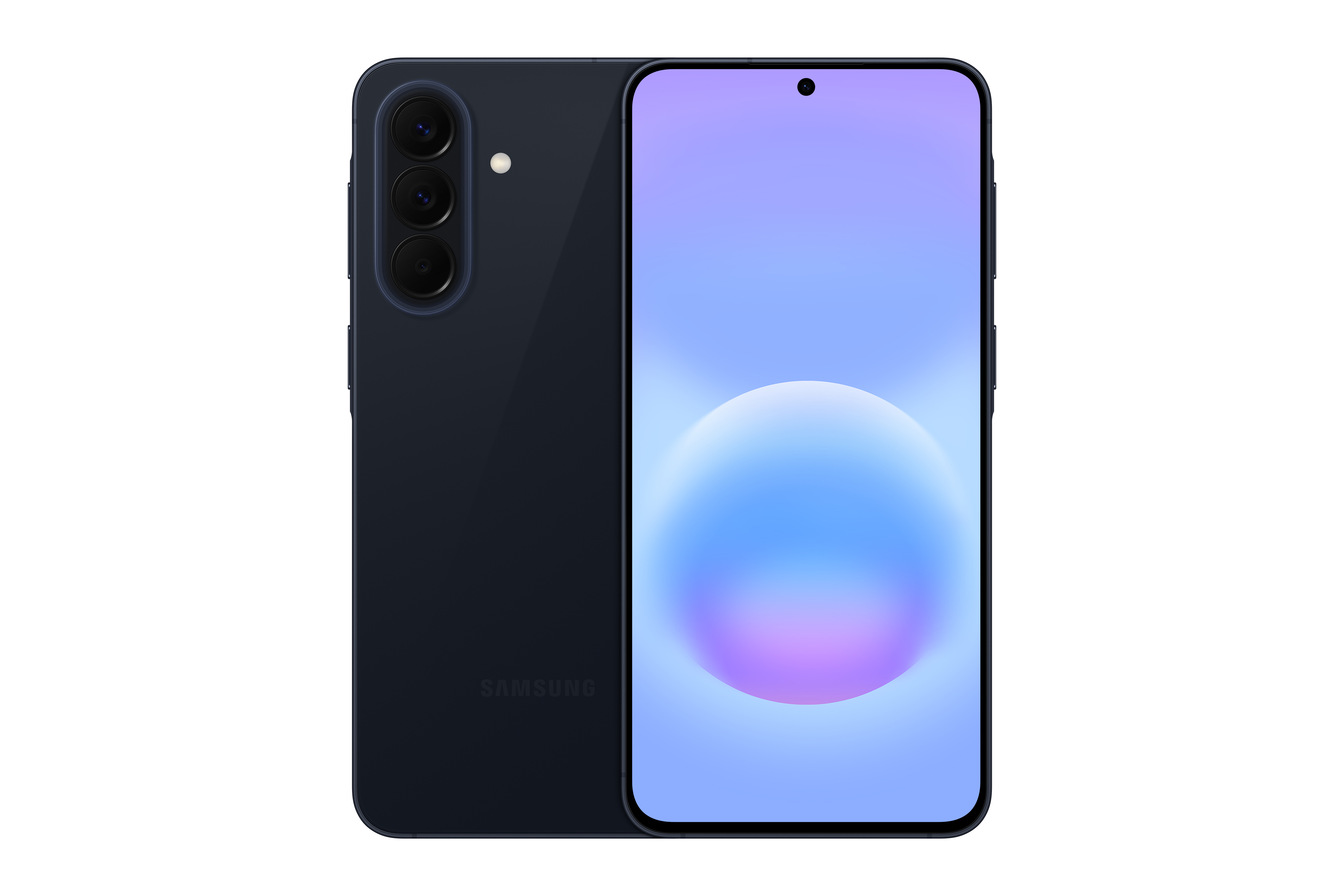 Galaxy A57 in navy blue showing the rear and front