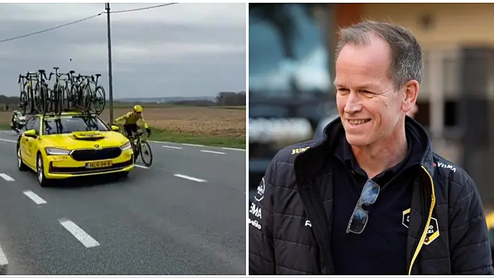 Video - Visma team boss Plugge driving during DSQ towing incident