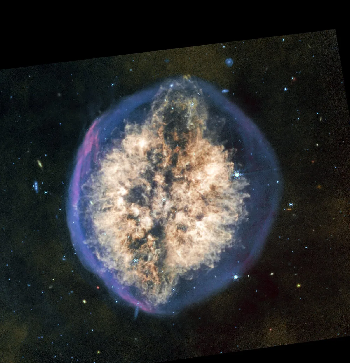 A dying star known as the Exposed Cranium Nebula, or PMR 1, as seen by the James Webb Space Telescope's MIRI instrument. Credit: NASA, ESA, CSA, STScI, Image Processing: Joseph DePasquale (STScI)