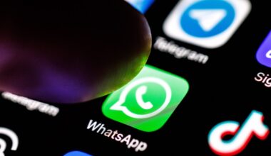The Whatsapp app logo can be seen on the display of a smartphone on September 2, 2025.