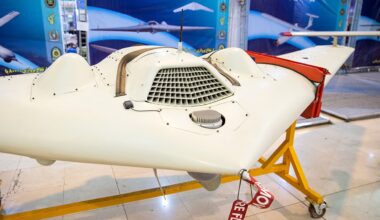 A Saegheh-2 UAV at the Eqtedar 40 Defence Exhibition in Tehran