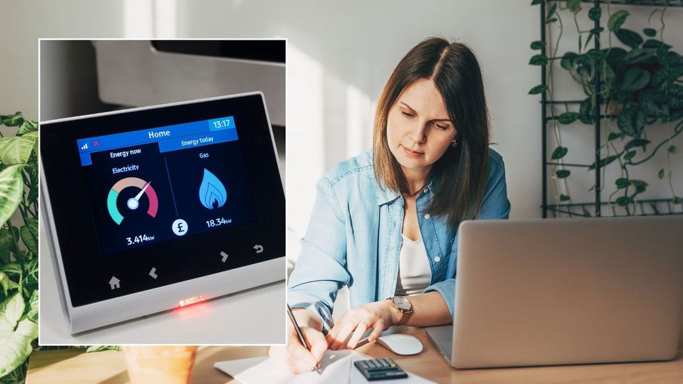 Woman doing finances and smart meter