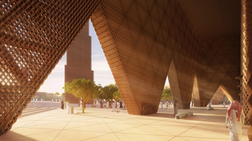 Rendered view of latticed structure designed by X Architects