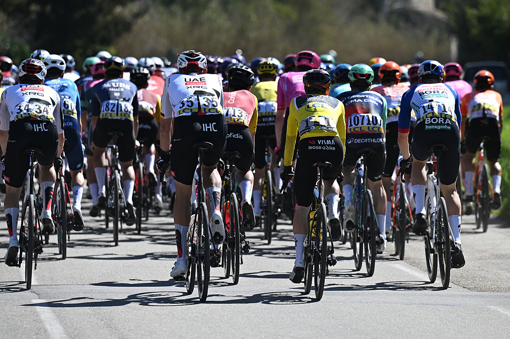 APT, FRANCE - MARCH 13: Jonas Vingegaard of Denmark and Team Visma | Lease a Bike - Yellow Leader Jersey competes during the 84th Paris-Nice 2026, Stage 6 a 179.3km stage from Barbentane to Apt 234m / #UCIWT / on March 13, 2026 in Apt, France. (Photo by Szymon Gruchalski/Getty Images)