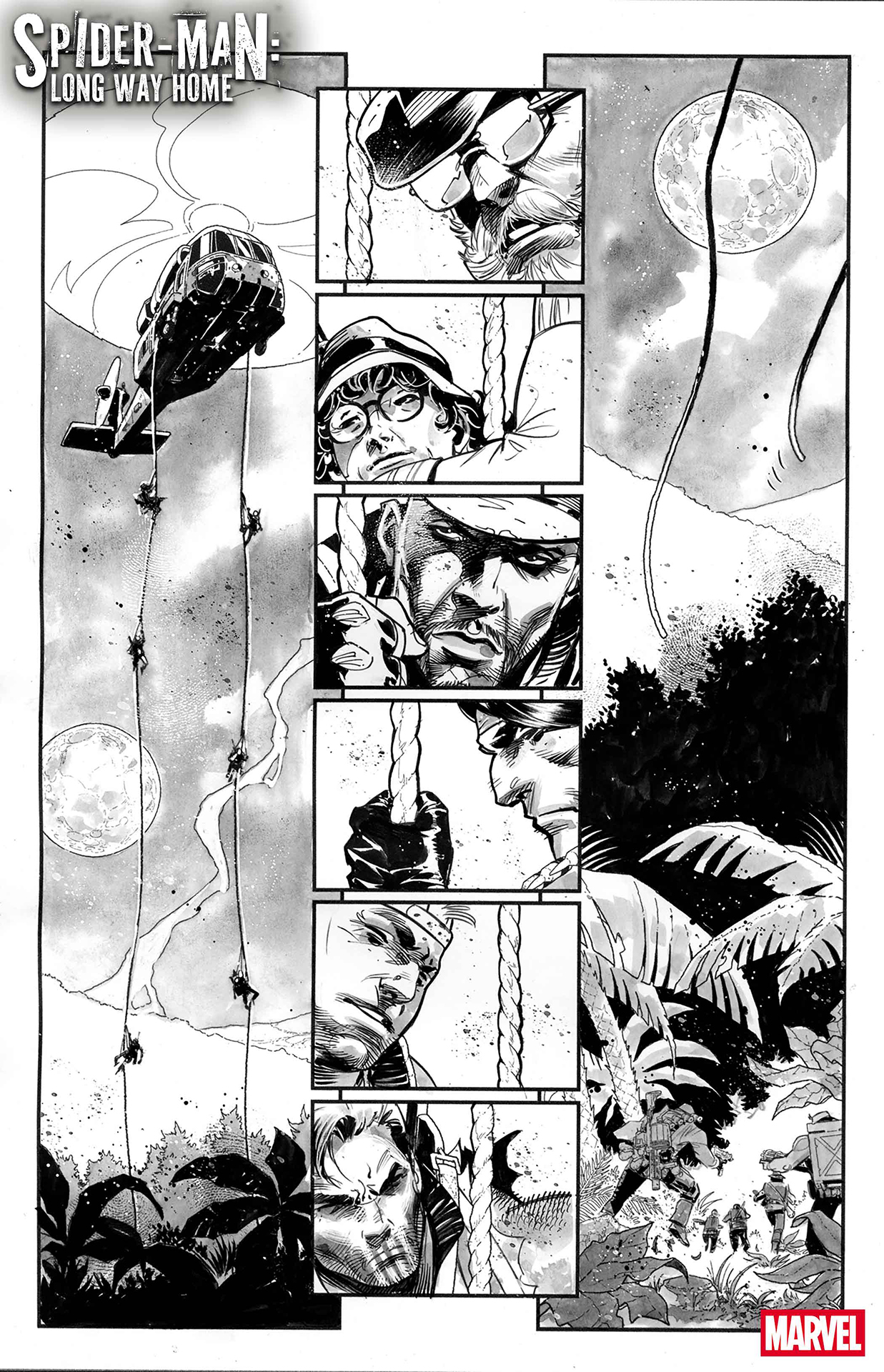 Punisher and his squad dropping from a helicopter