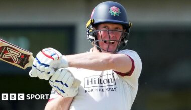 Left-hander Keaton Jennings playing a pull shot for Lancashire against Gloucestershire