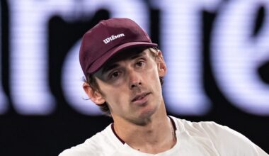 Alex de Minaur reacts to a point