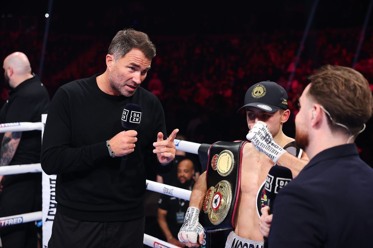 Eddie Hearn and Joe McGrail after McGrail's win over Aaron Hayden