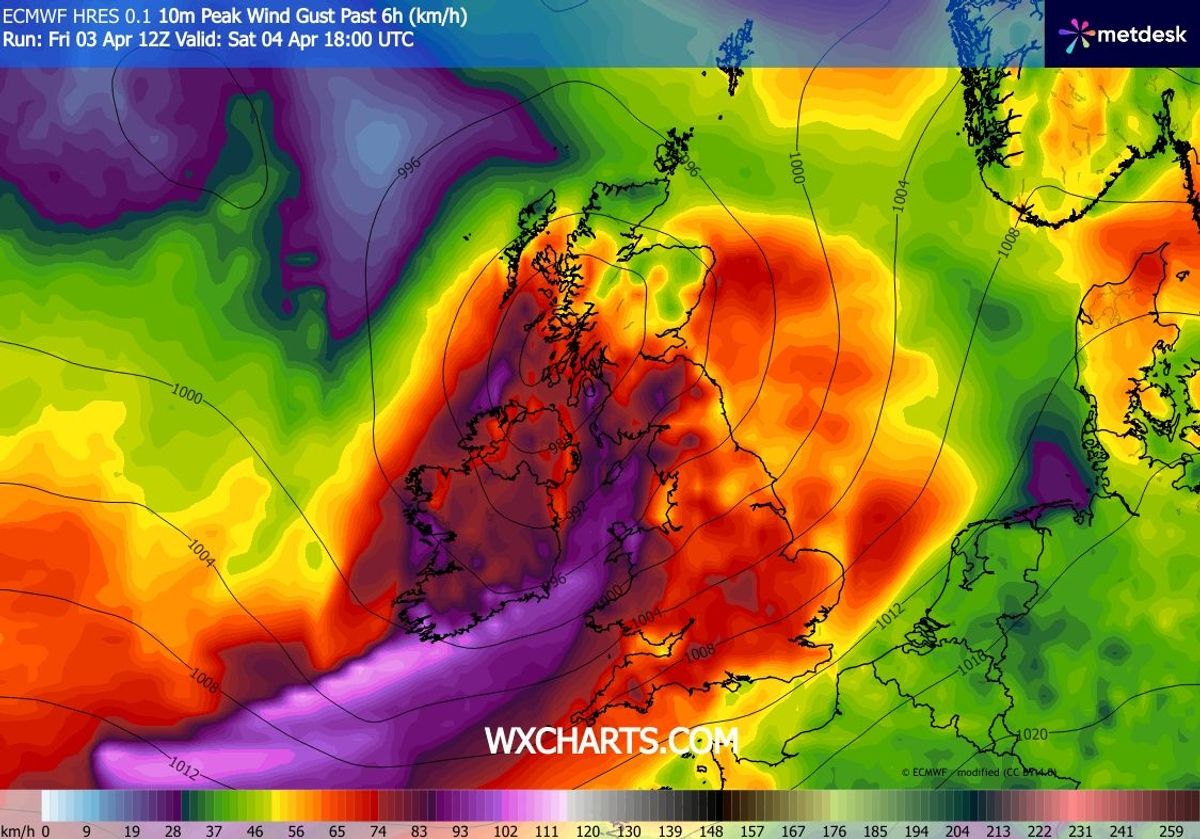 Saturday night is expected to see winds of 65km/h