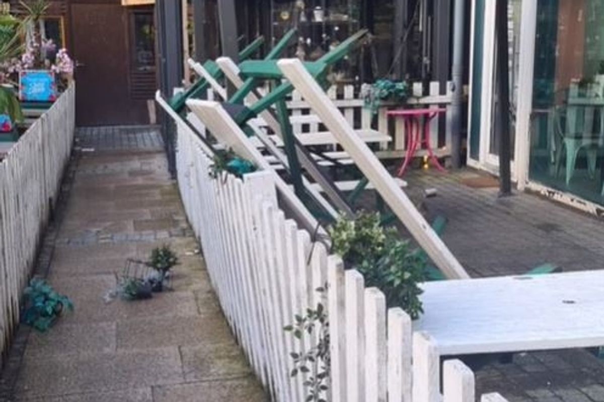 The owner of Alex's Bakery in Deansgate said her staff turned up to find damage to its terrace