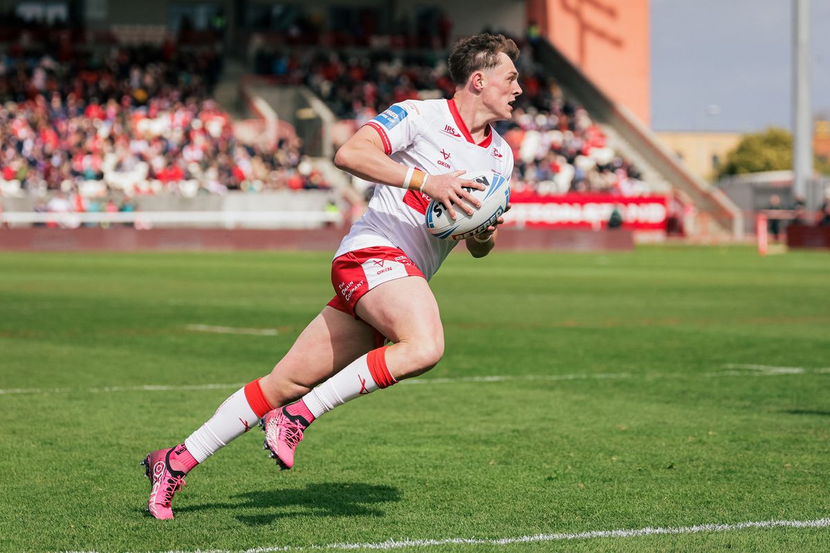 Hull KR's Jack Broadbent runs in to score a try against York Knights in the Challenge Cup.