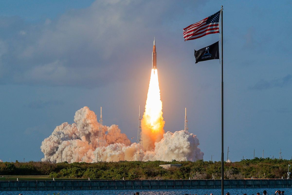 NASA's Artemis II Space Launch System rocket carrying the Orion spacecraft lifts off from Launch Complex 39B at Kennedy Space Center on April 1, 2026 in Cape Canaveral, Florida.