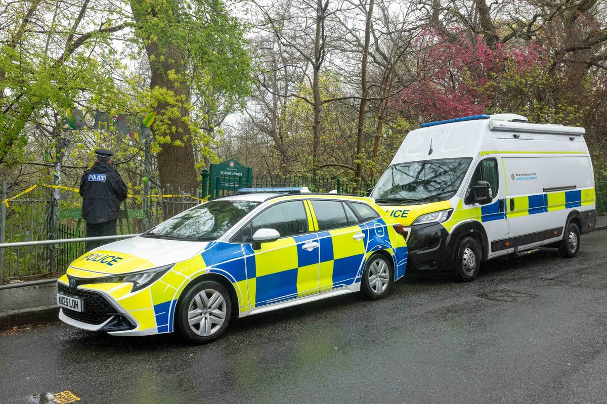 Police remain at a cordon around St Anne's Wood in Bristol