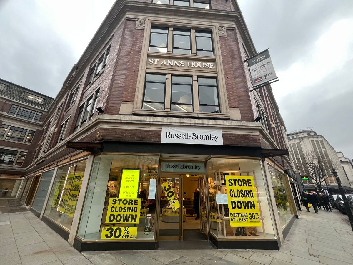 Manchester's Russell & Bromley store with closing down signs
