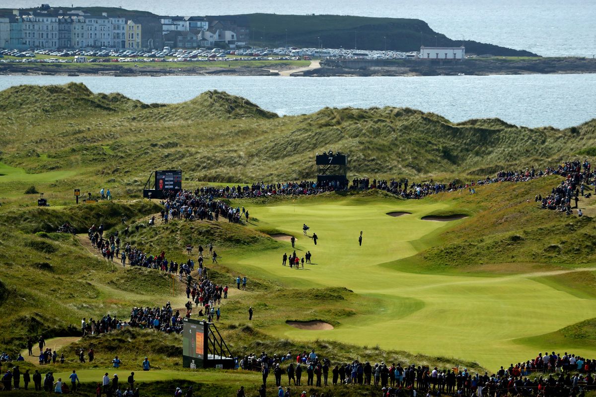 A general view over the 7th hole during the third round of the 148th Open Championship held on the Dunluce Links at Royal Portrush Golf Club 