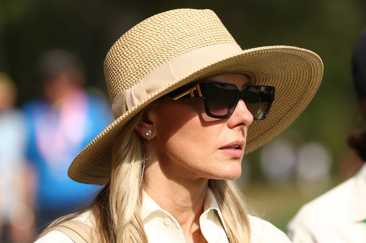 Erica Stoll McIlroy, wife of Rory McIlroy of Team Europe, walks the ninth hole during the Friday afternoon four-ball matches of the 2025 Ryder Cup at Black Course at Bethpage State Park Golf Course on September 26, 2025 in Farmingdale, New York