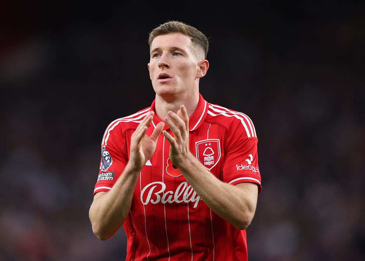 Elliot Anderson of Nottingham Forest looks on during the Premier League match between Nottingham Forest and Manchester United at City Ground on November 01, 2025 in Nottingham, England.