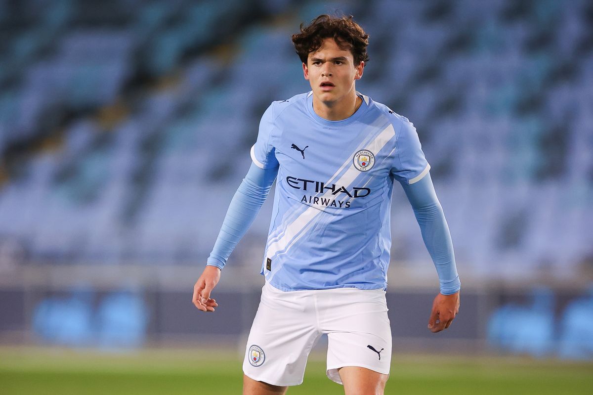 Teddie Lamb of Manchester City during the UEFA Youth League 2025/26 match between Manchester City and Borussia Dortmund at Joie Stadium