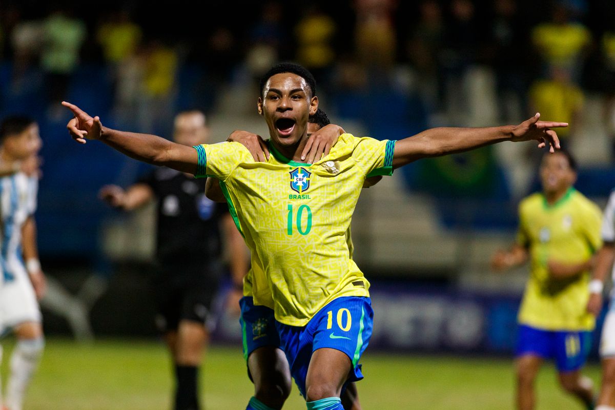 Eduardo Conceicao celebrates scoring for Brazil U17