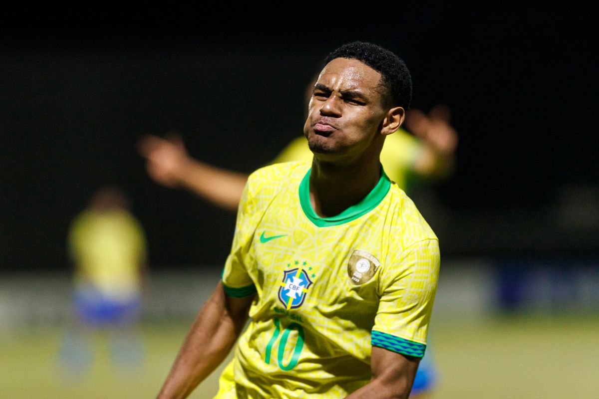 Eduardo Conceicao playing for Brazil's Under-17s