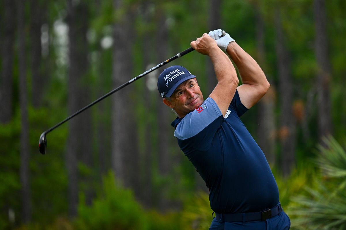 Padraig Harrington tees off on the second hole.