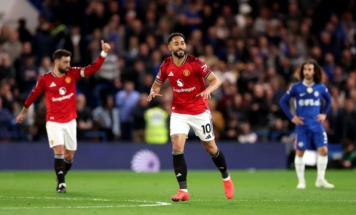 Matheus Cunha celebrates scoring Manchester United's winner against Chelsea