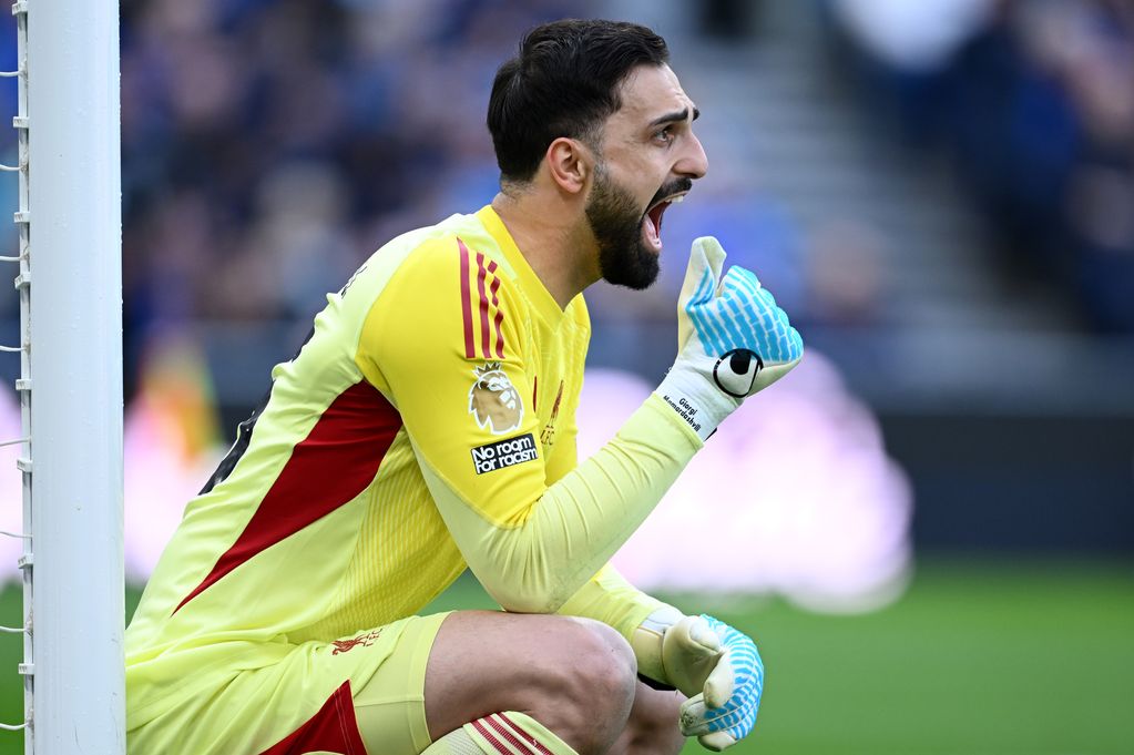 Giorgi Mamardashvili of Liverpool during the Premier League match between Everton and Liverpool at Hill Dickinson Stadium on April 19, 2026 in Liverpool, England