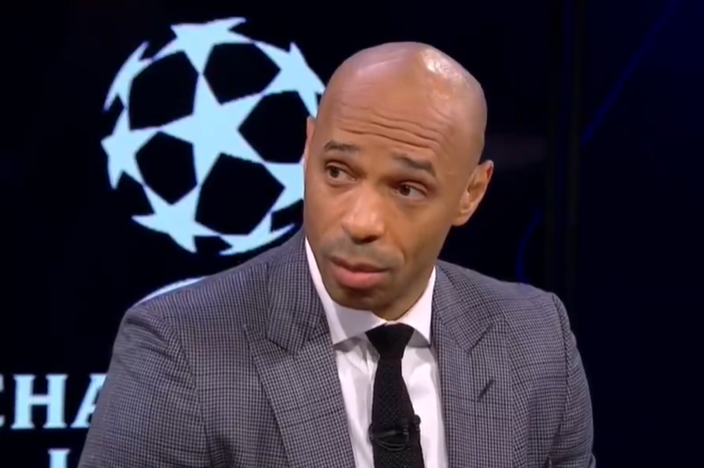 Thierry Henry looks on during CBS Sports' coverage of PSG vs Liverpool