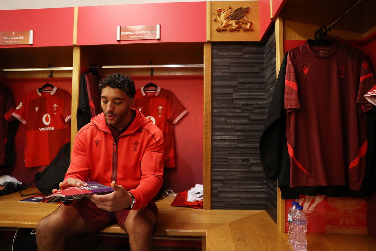 Gabriel Hamer-Webb of Wales in the dressing room before his debut
