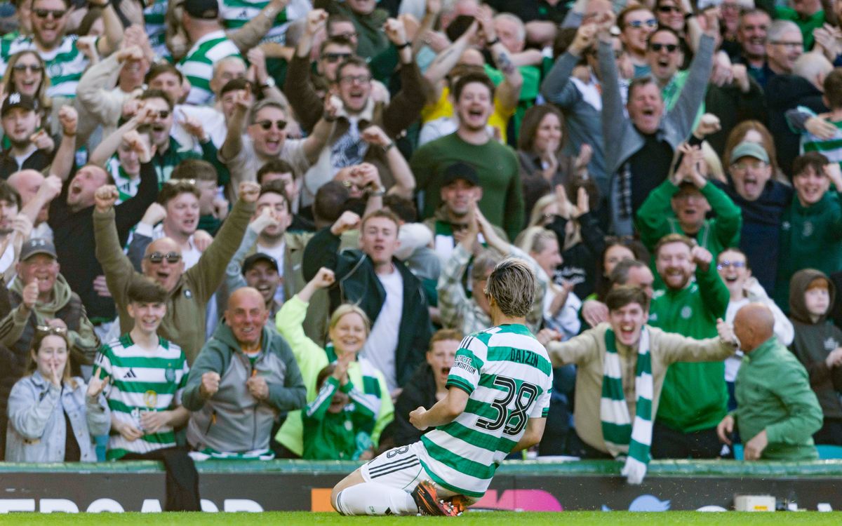 Celtic's Daizen Maeda celebrates scoring