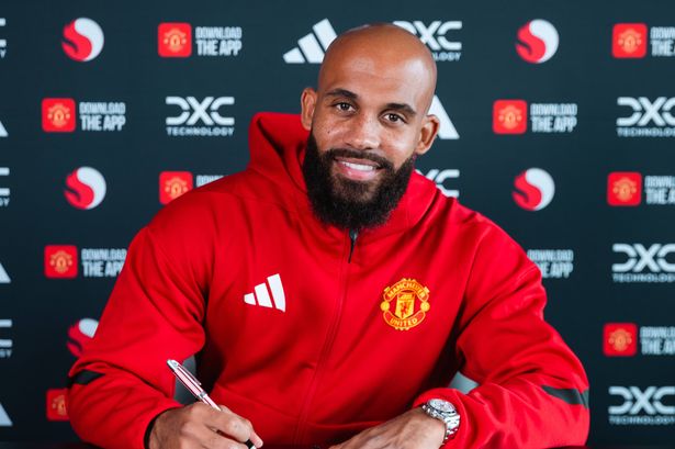 MANCHESTER, ENGLAND - JULY 21: (EXCLUSIVE COVERAGE) Bryan Mbeumo of Manchester United poses after signing for the club at Carrington Training Ground on July 21, 2025 in Manchester, England. (Photo by Manchester United/Manchester United via Getty Images)