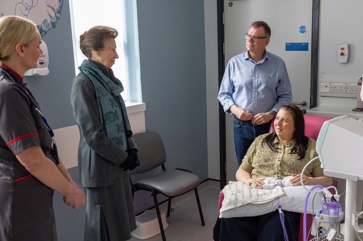 Princess Anne meets Nick, Phillippa and baby Nathanael Dougherty at the RVI's neo-natal intensive care unit