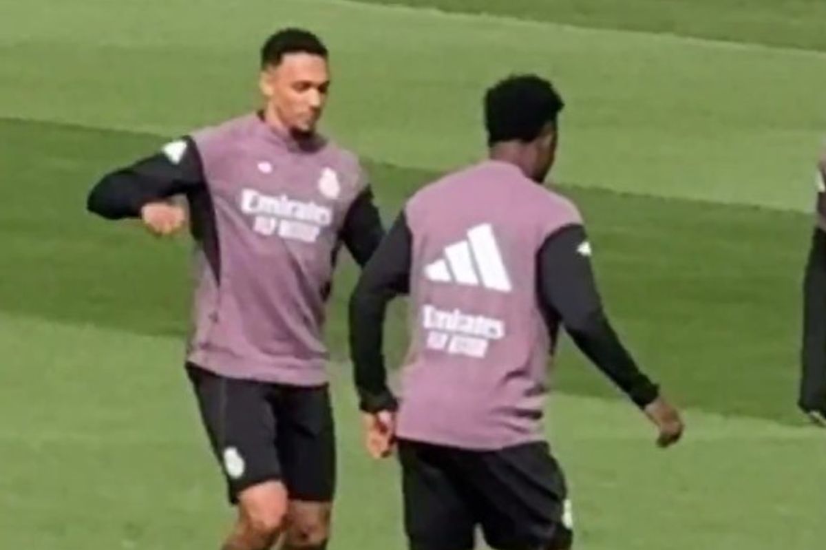 Trent Alexander-Arnold training with Vinicius Jr, Eduardo Camavinga and Aurelien Tchouameni at Real Madrid