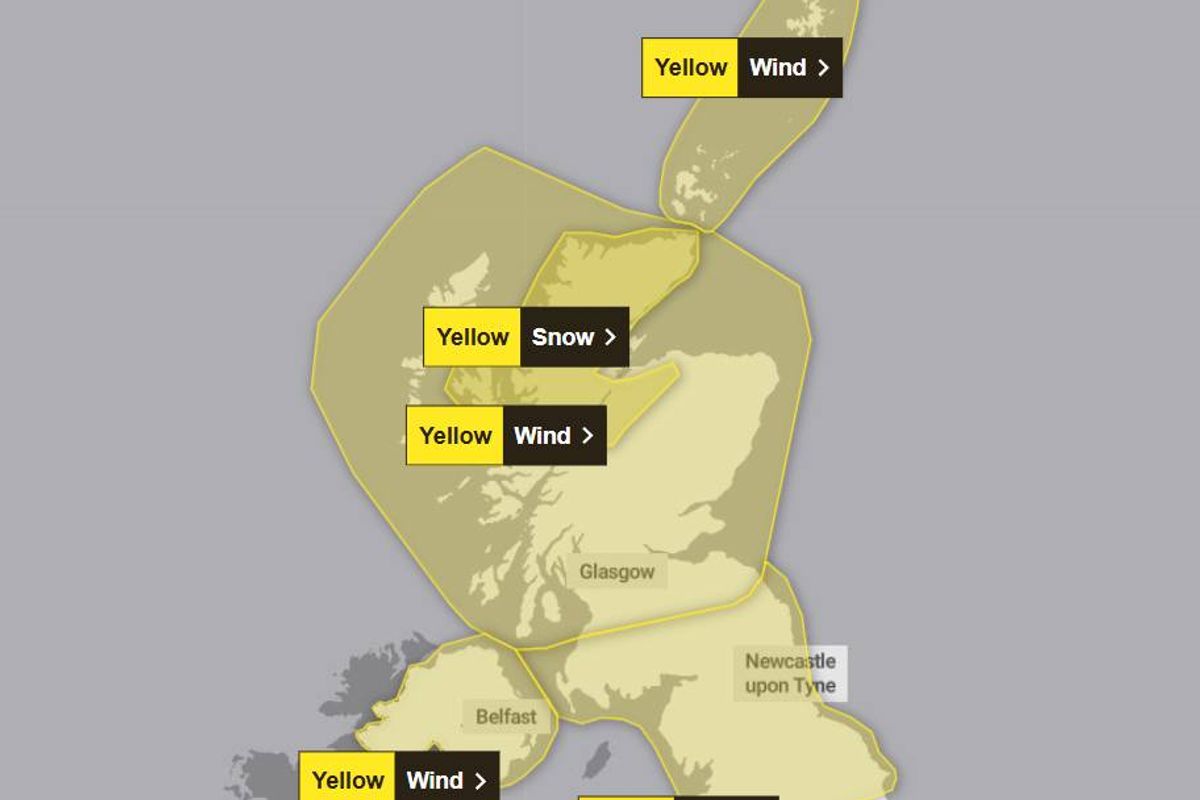 A map depicts the United Kingdom, highlighting specific regions with labeled areas marked in yellow and black text. The regions are noted for certain designated purposes, although the individuals are not identified.