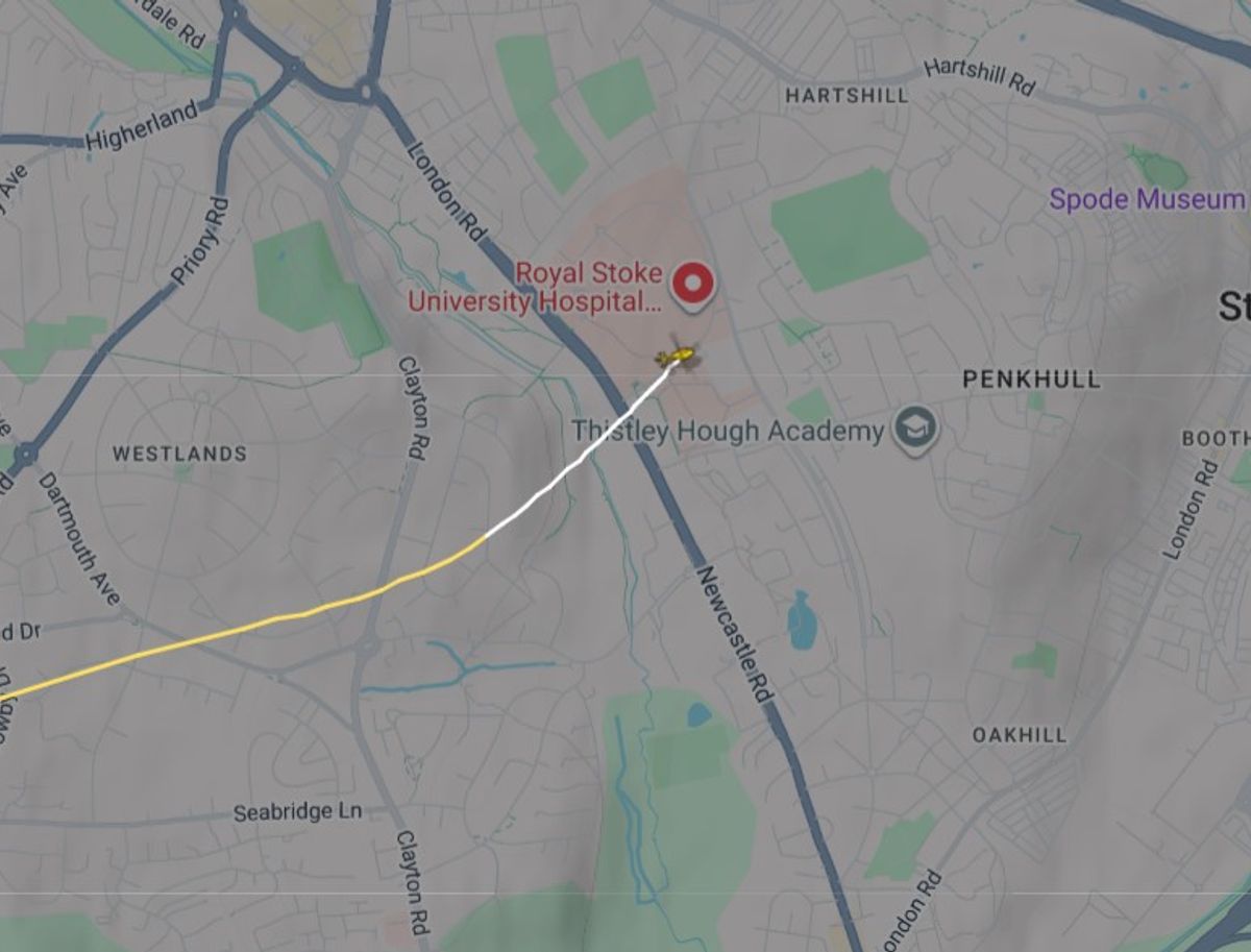 Air ambulance lands at Royal Stoke University Hospital