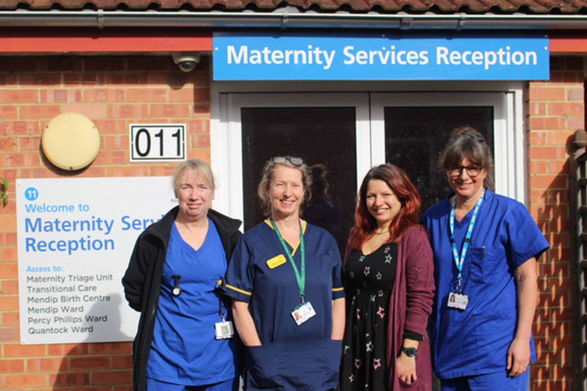 Baby Bank Bristol team up with North Bristol NHS Trust to provide 'emergency bundles' for new mums at Southmead Hospital. Pictured is Becky Gilbert, the charity's founder and CEO, along with maternity staff at Southmead