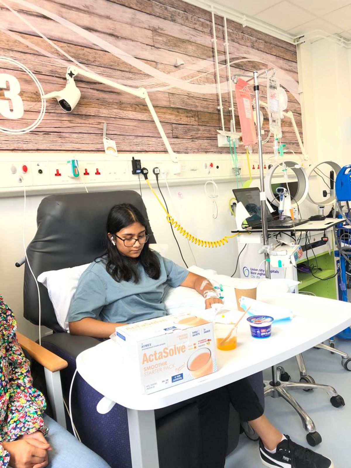 Tasha on her first day of chemotherapy at the Queen Elizabeth Hospital in Birmingham in April 2022