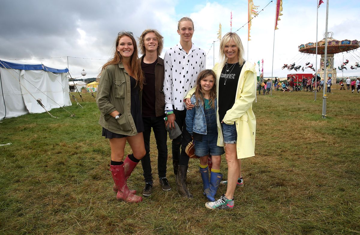 (L-R) India Whiley-Morton, Casius Whiley-Morton, Jude Whiley-Morton, Coco Lux and Jo Whiley attend The Big Feastival at Alex James' Farm on August 28, 2016 in Kingham, Oxfordshire