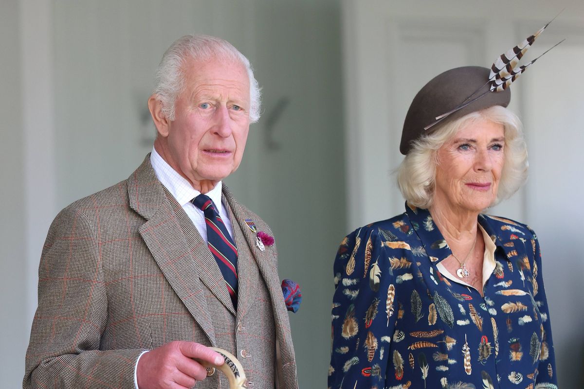 BRAEMAR, SCOTLAND - SEPTEMBER 08: Queen Camilla attends The Braemar Gathering 2024 at The Princess Royal and Duke of Fife Memorial Park on September 08, 2024 in Braemar, Scotland. The Braemar Gathering, renowned globally, is the most famous of the Highland Games. Every year, on the first Saturday in September, this vibrant Scottish tradition draws thousands of visitors to the small village of Braemar. With a history spanning nearly two centuries in its modern form, the Gathering stands as one of Scotland's most celebrated events. (Photo by Chris Jackson/Getty Images)