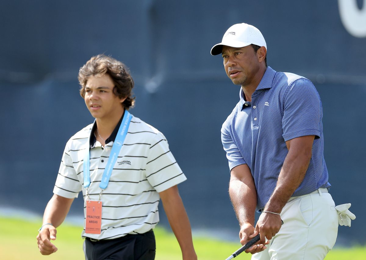 Charlie Woods with Tiger Woods in 2024